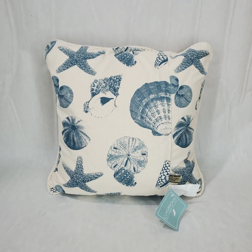 NWT Stratford Beach House Shell Coastal Canvas Down Filled Nautical Decor Pillow